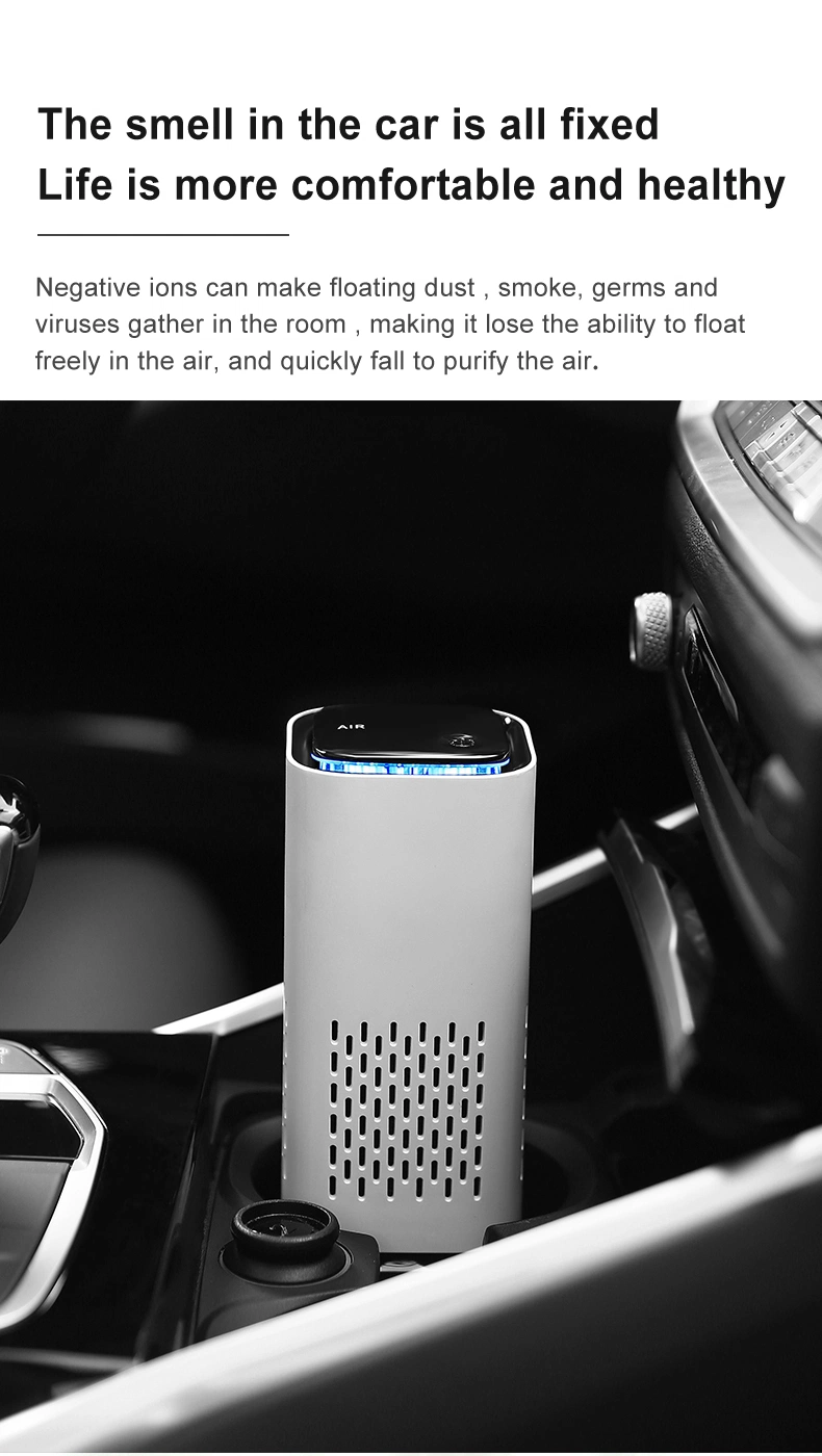 Mini Car Air Purifier Cleaner Portable Smart HEPA Filter Negative Ion USB